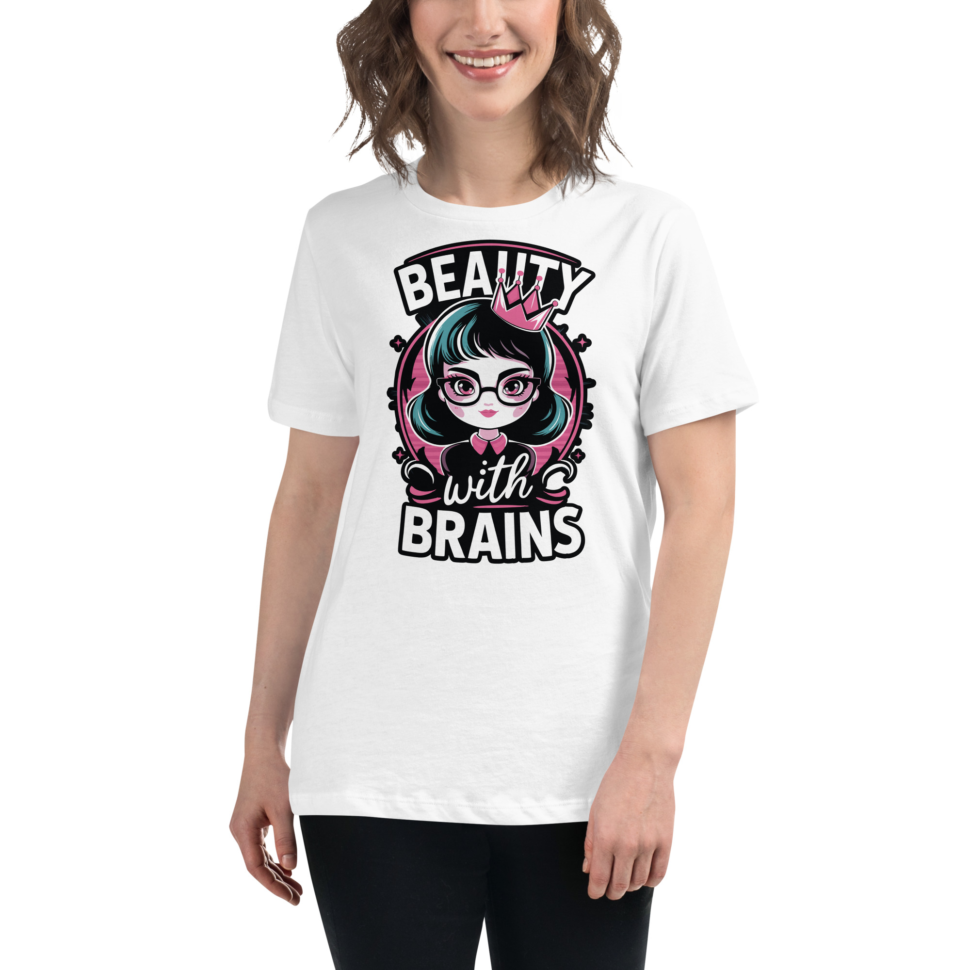 womens-relaxed-t-shirt-white-front-68346f2f60fd0.jpg Beauty Brains Women's Relaxed T-Shirt