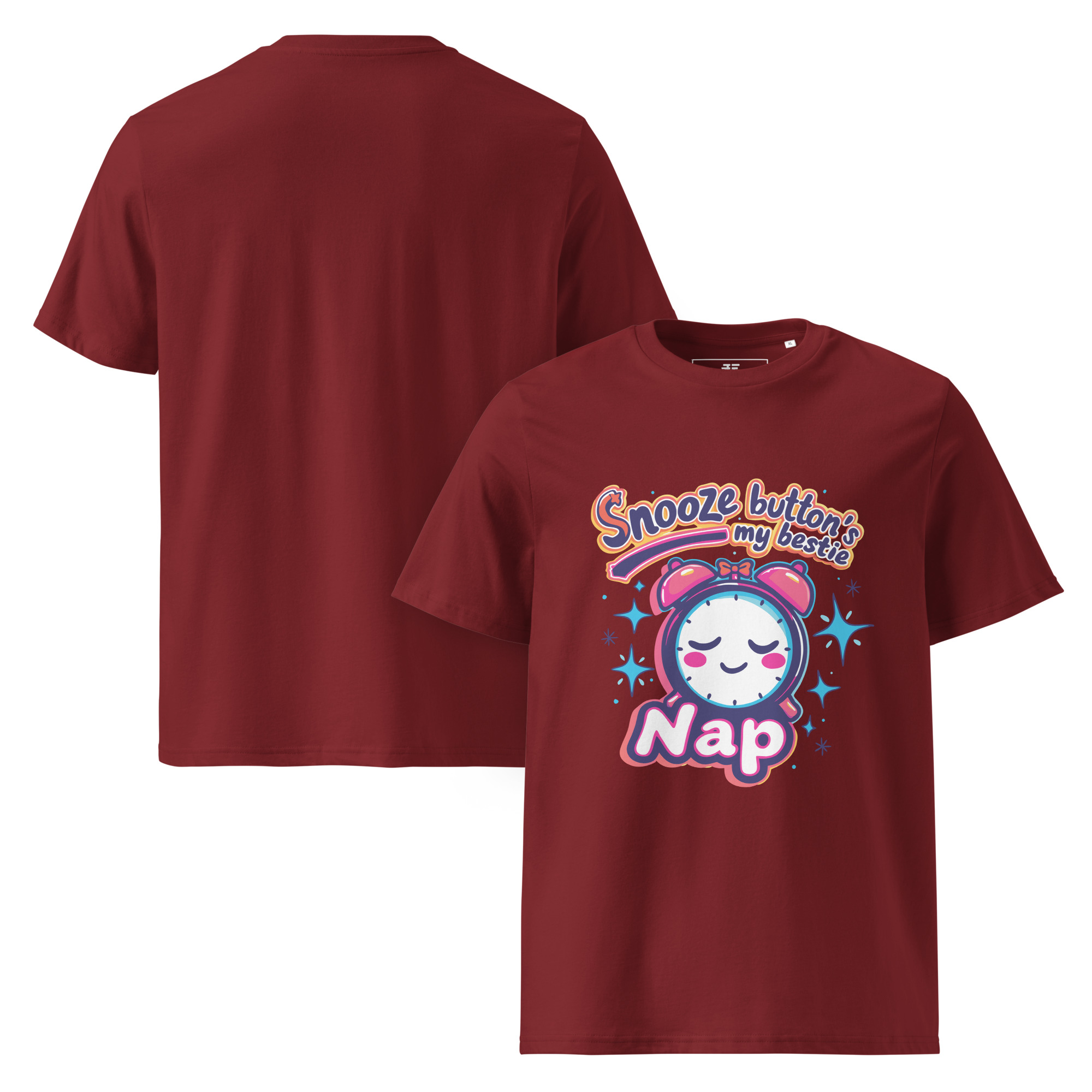 unisex-organic-cotton-t-shirt-burgundy-front-and-back-68736fe9b3998.jpg Snoozy Unisex organic cotton t-shirt