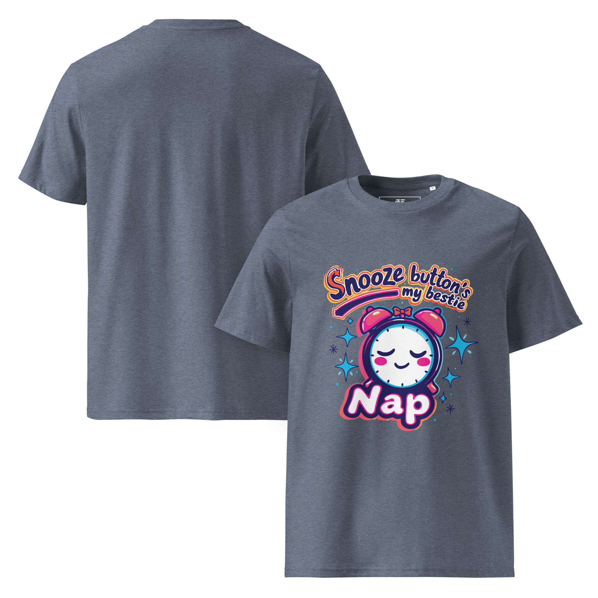 unisex-organic-cotton-t-shirt-dark-heather-blue-front-and-back-68736fe9c94ba.jpg Snoozy Unisex organic cotton t-shirt