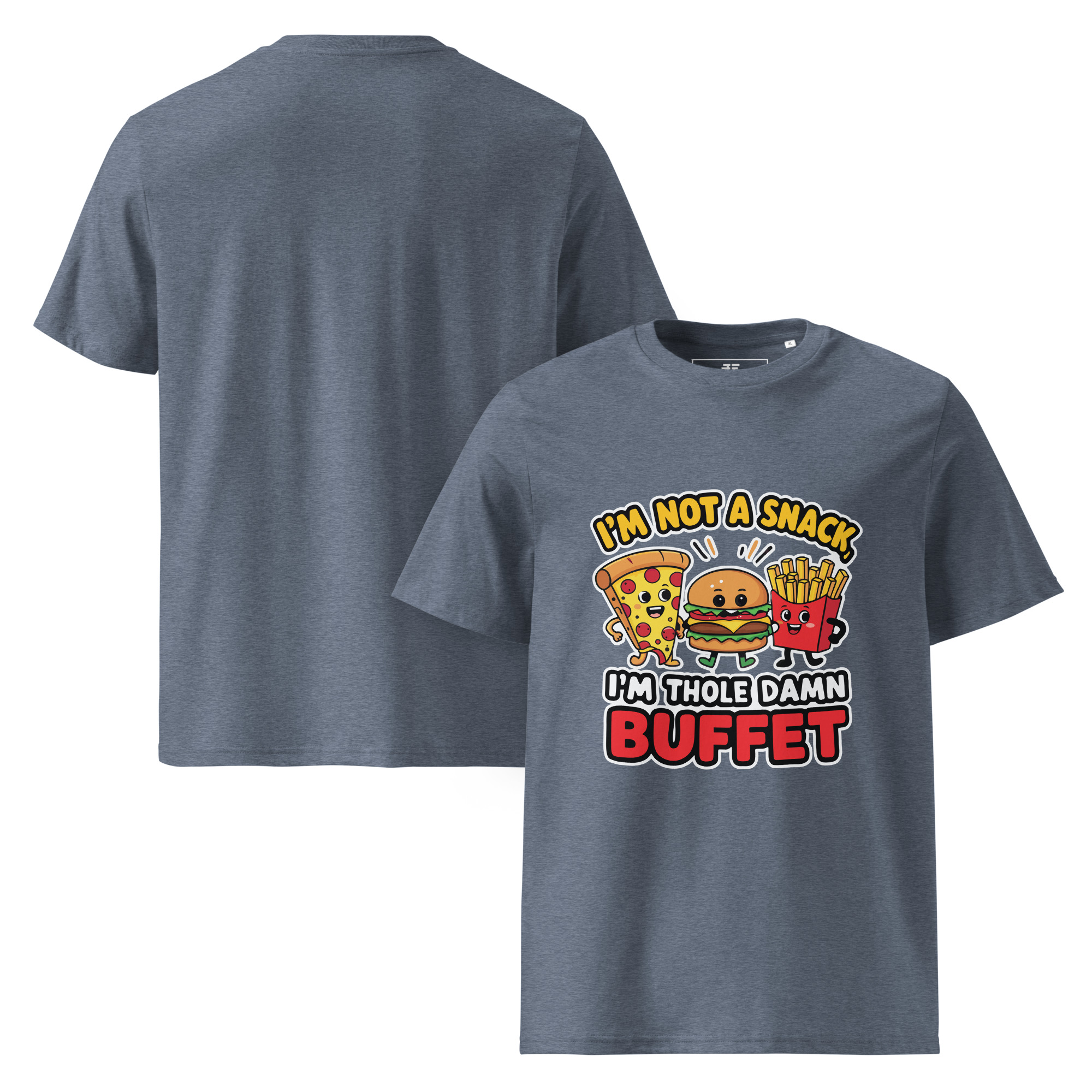 unisex-organic-cotton-t-shirt-dark-heather-blue-front-and-back-6873721346486.jpg Whole Buffet Unisex organic cotton t-shirt