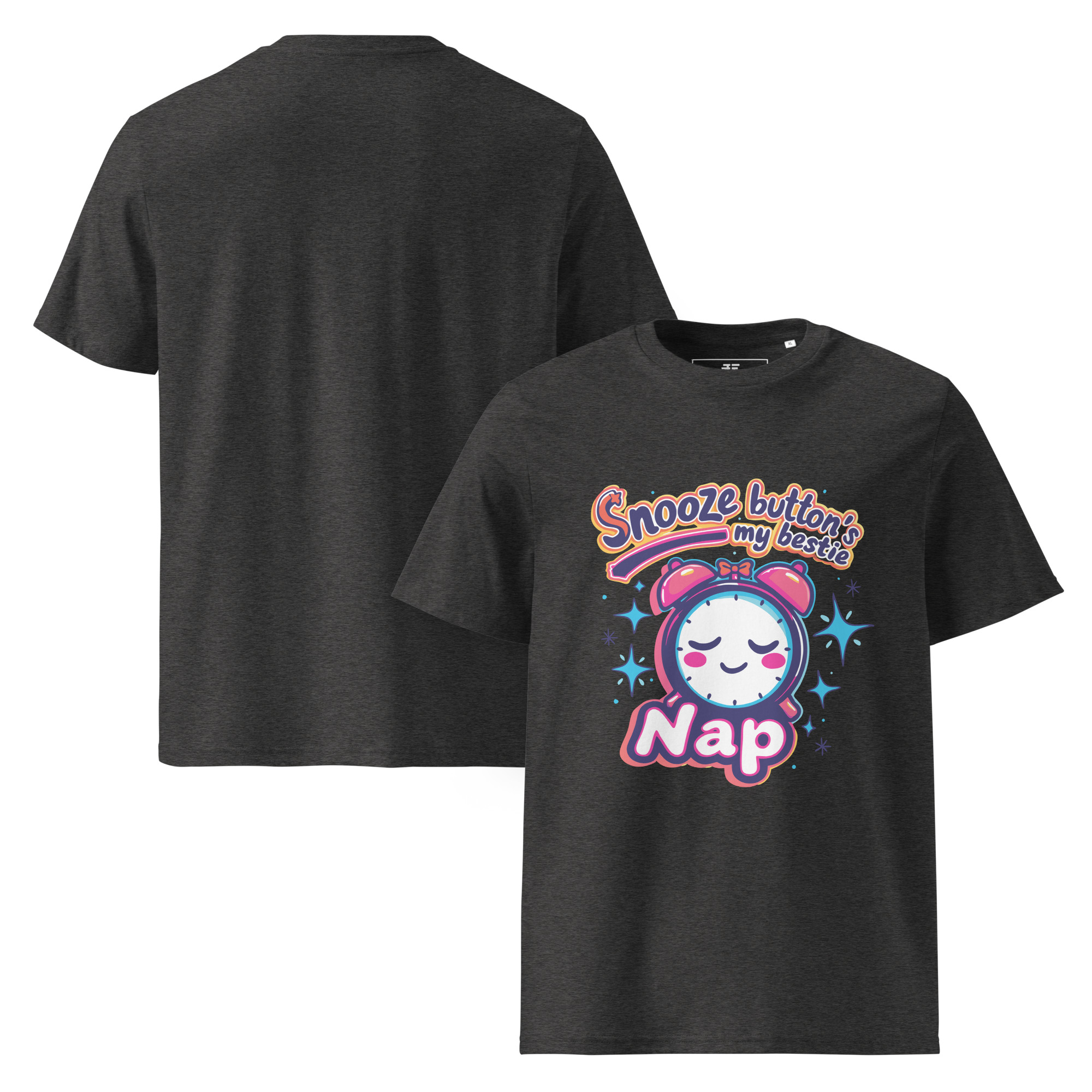 unisex-organic-cotton-t-shirt-dark-heather-grey-front-and-back-68736fe9b0e90.jpg Snoozy Unisex organic cotton t-shirt