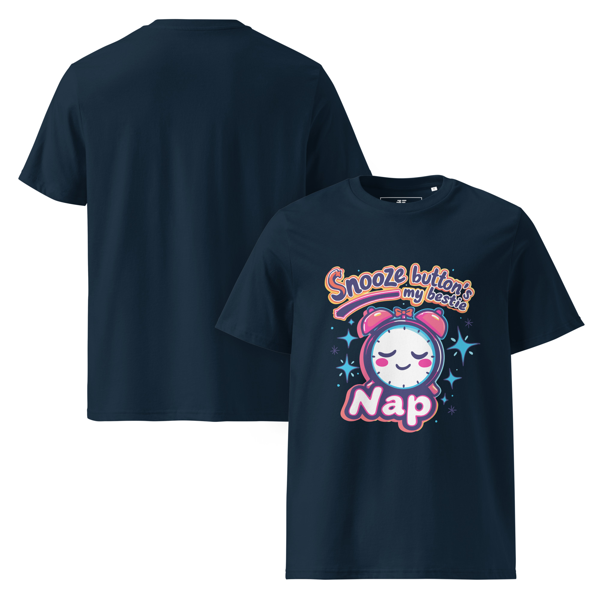 unisex-organic-cotton-t-shirt-french-navy-front-and-back-68736fe9af073.jpg Snoozy Unisex organic cotton t-shirt
