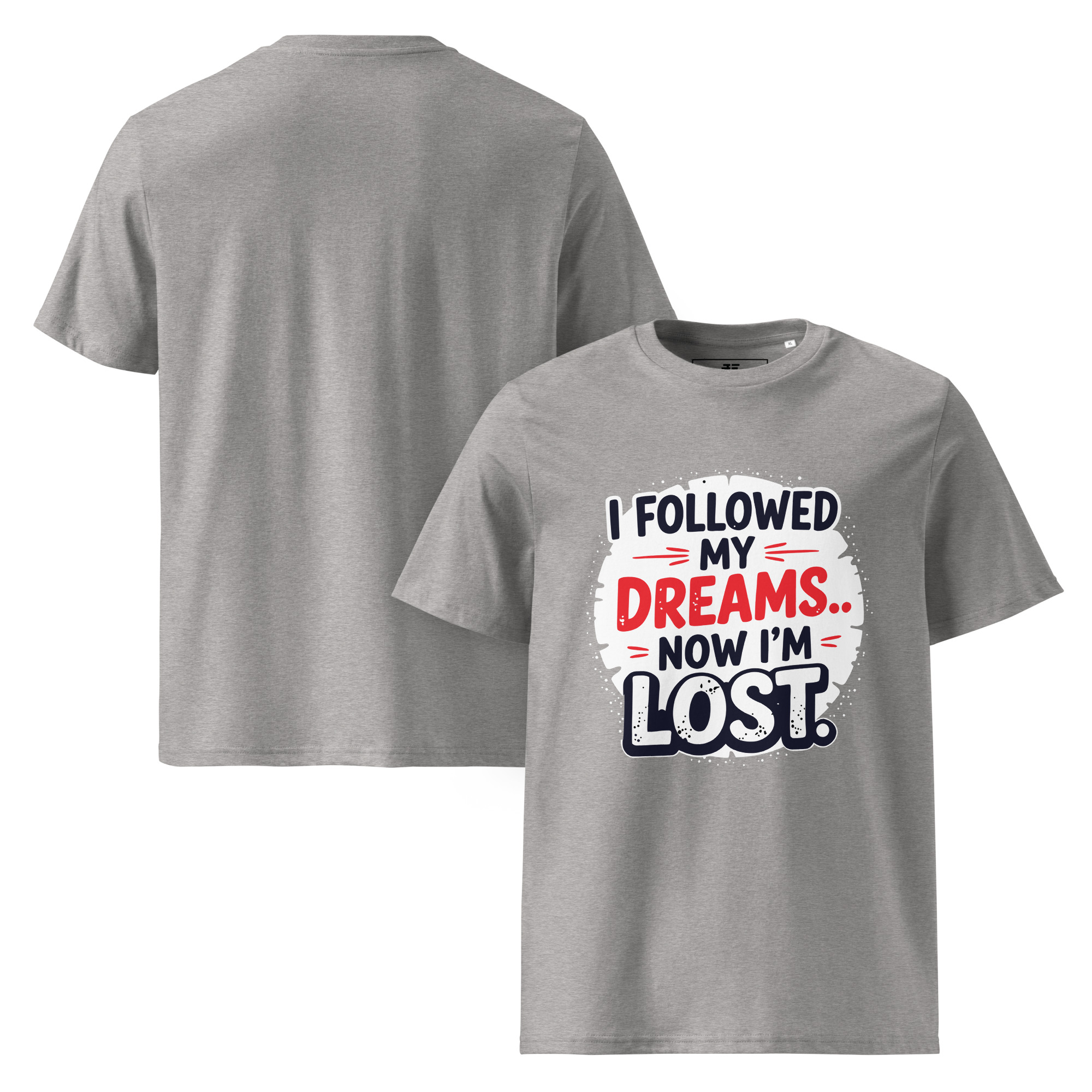 unisex-organic-cotton-t-shirt-heather-grey-front-and-back-687370f8a6f6f.jpg Lost Dreams Unisex organic cotton t-shirt
