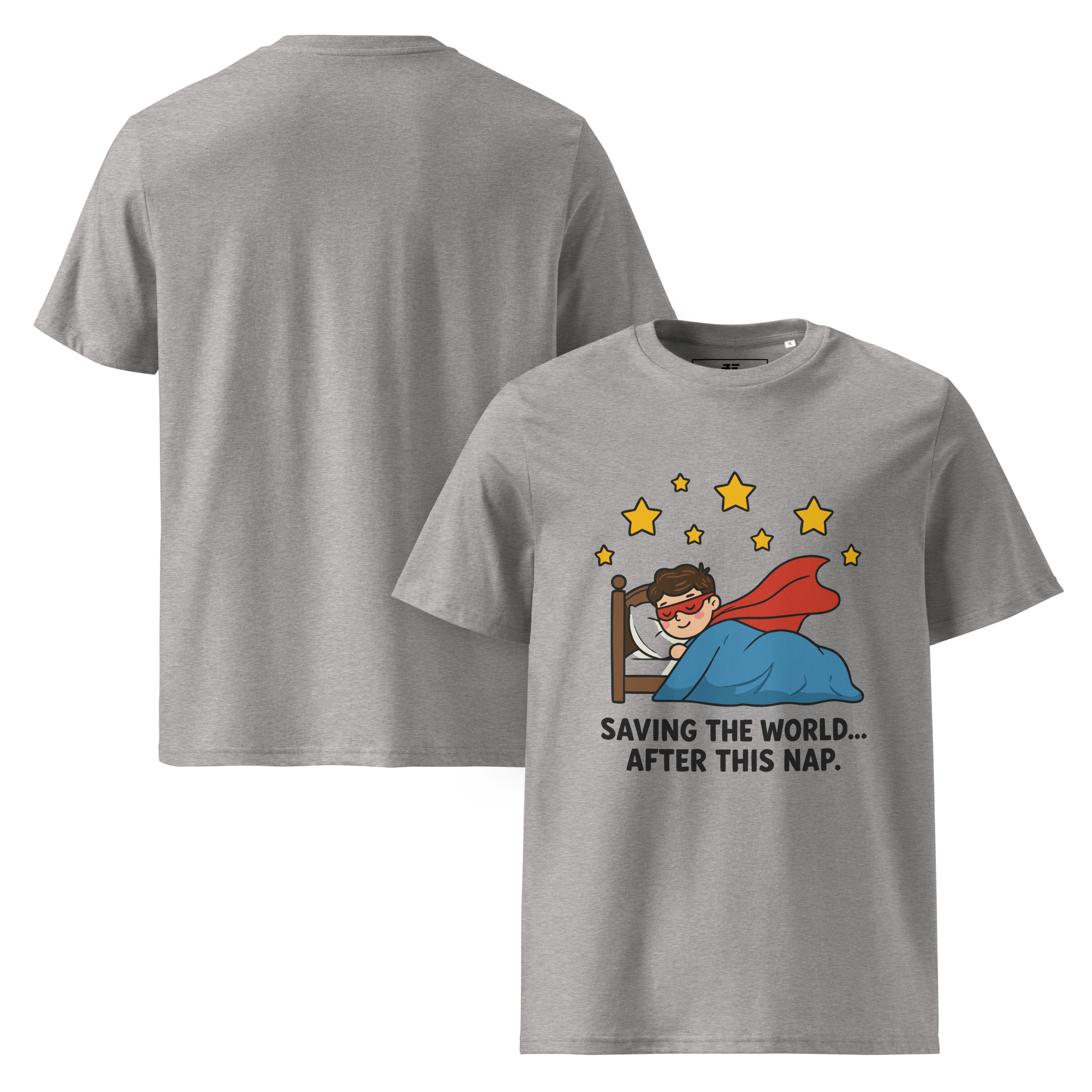 unisex-organic-cotton-t-shirt-heather-grey-front-and-back-687378a8206ad.jpg Superhero Unisex organic cotton t-shirt