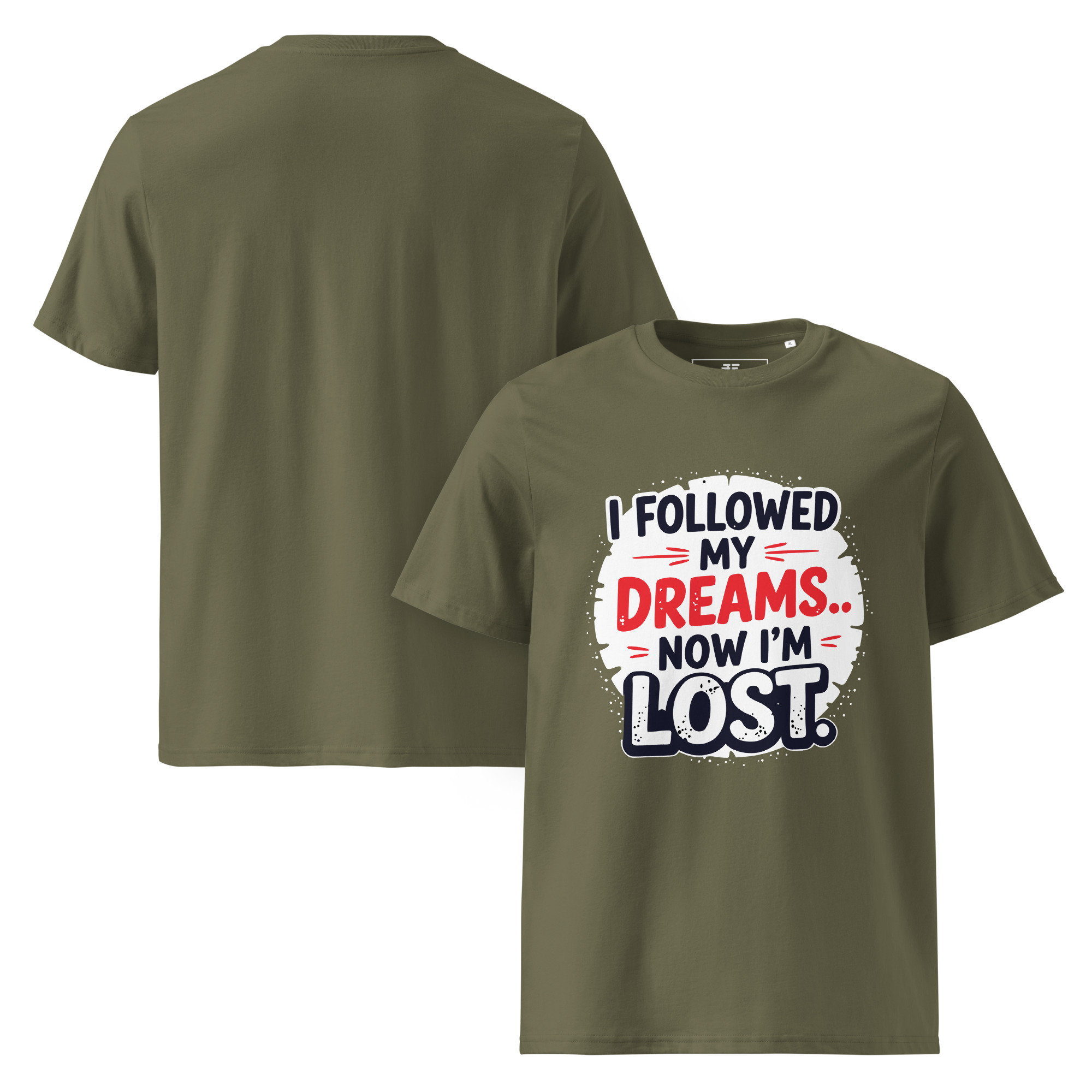 unisex-organic-cotton-t-shirt-khaki-front-and-back-687370f89b2be.jpg Lost Dreams Unisex organic cotton t-shirt