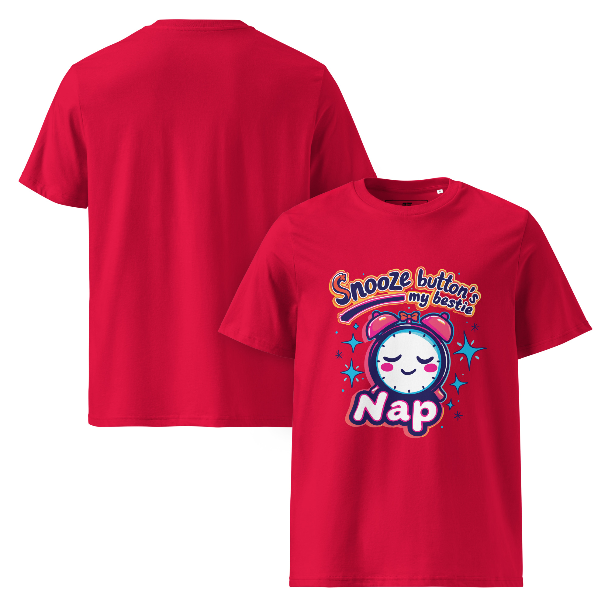 unisex-organic-cotton-t-shirt-red-front-and-back-68736fe9ba98b.jpg Snoozy Unisex organic cotton t-shirt
