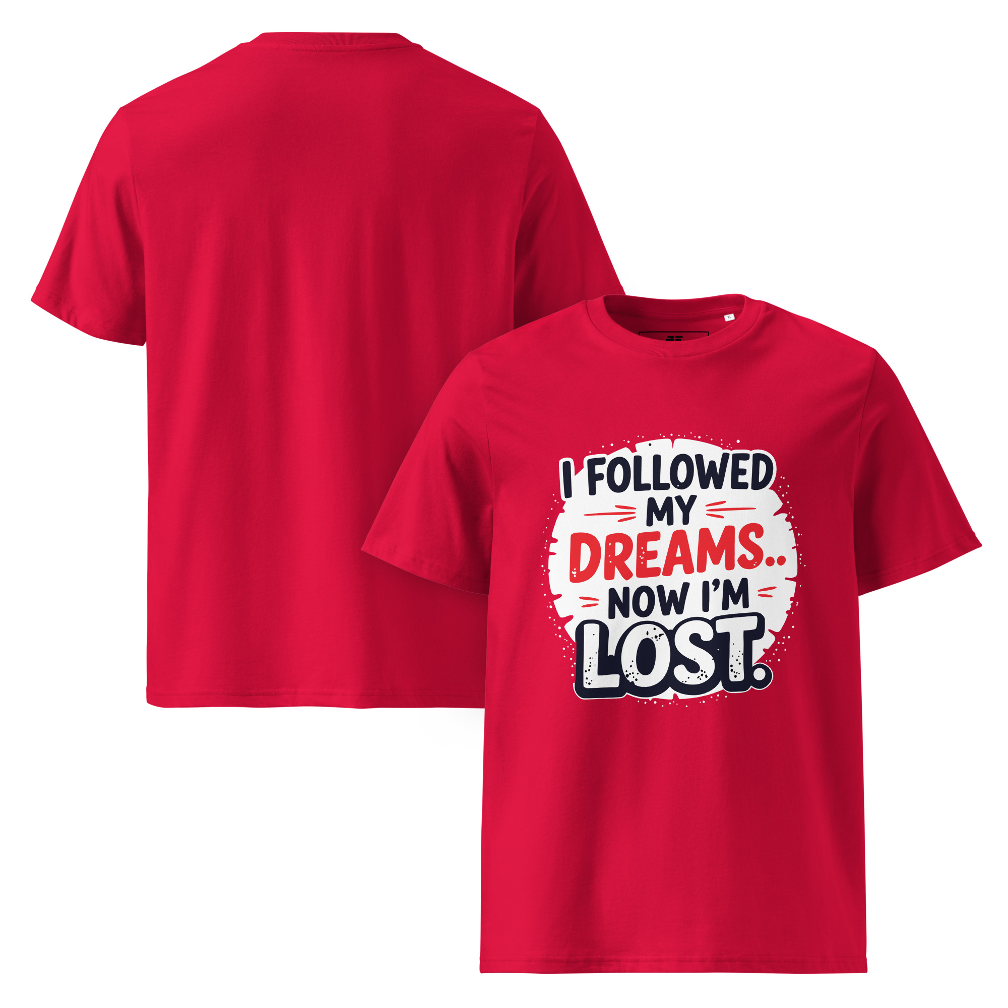 unisex-organic-cotton-t-shirt-red-front-and-back-687370f891c7a.jpg Lost Dreams Unisex organic cotton t-shirt