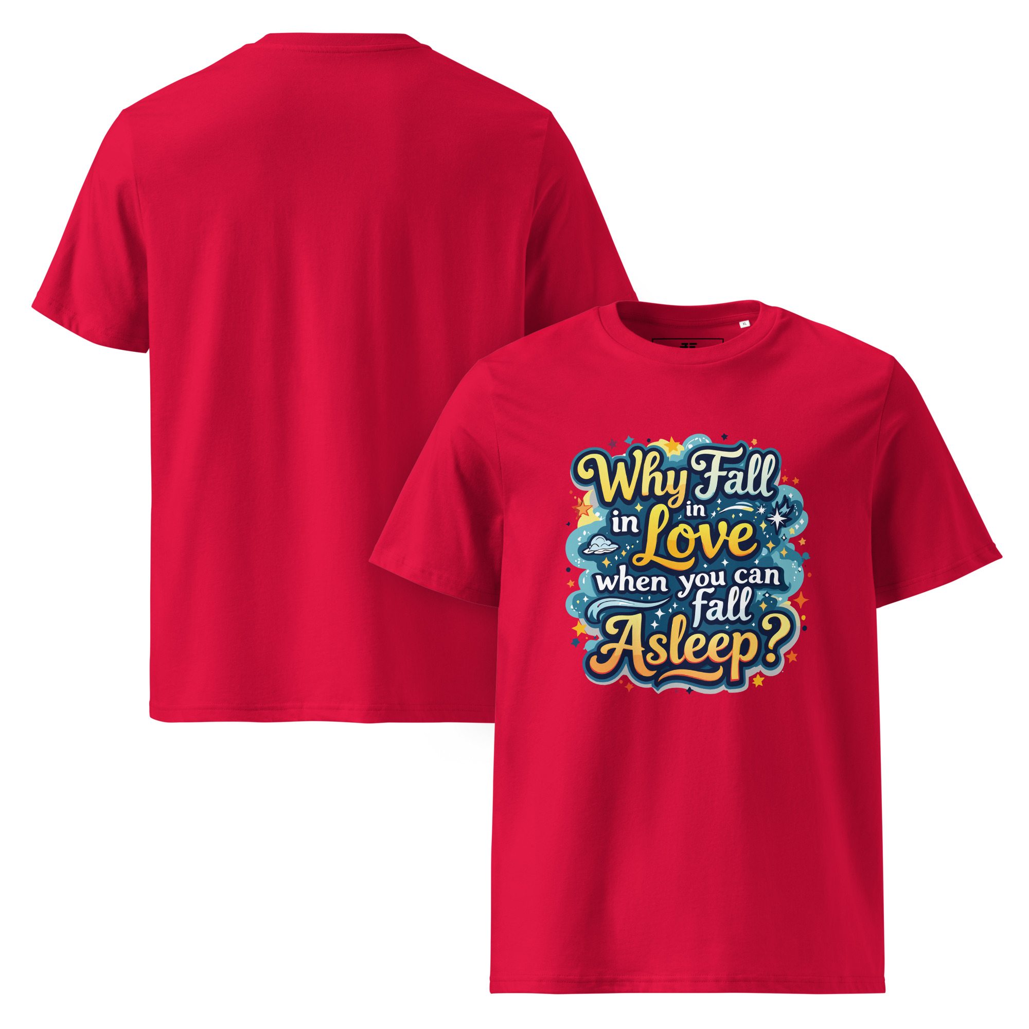 unisex-organic-cotton-t-shirt-red-front-and-back-687377d661e43.jpg Love of Sleep Unisex organic cotton t-shirt