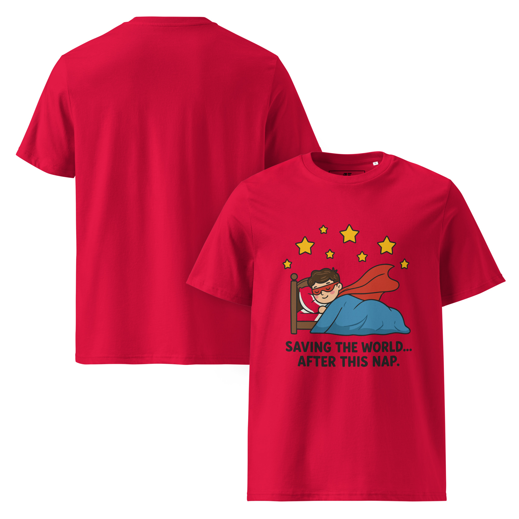 unisex-organic-cotton-t-shirt-red-front-and-back-687378a81bcd4.jpg Superhero Unisex organic cotton t-shirt